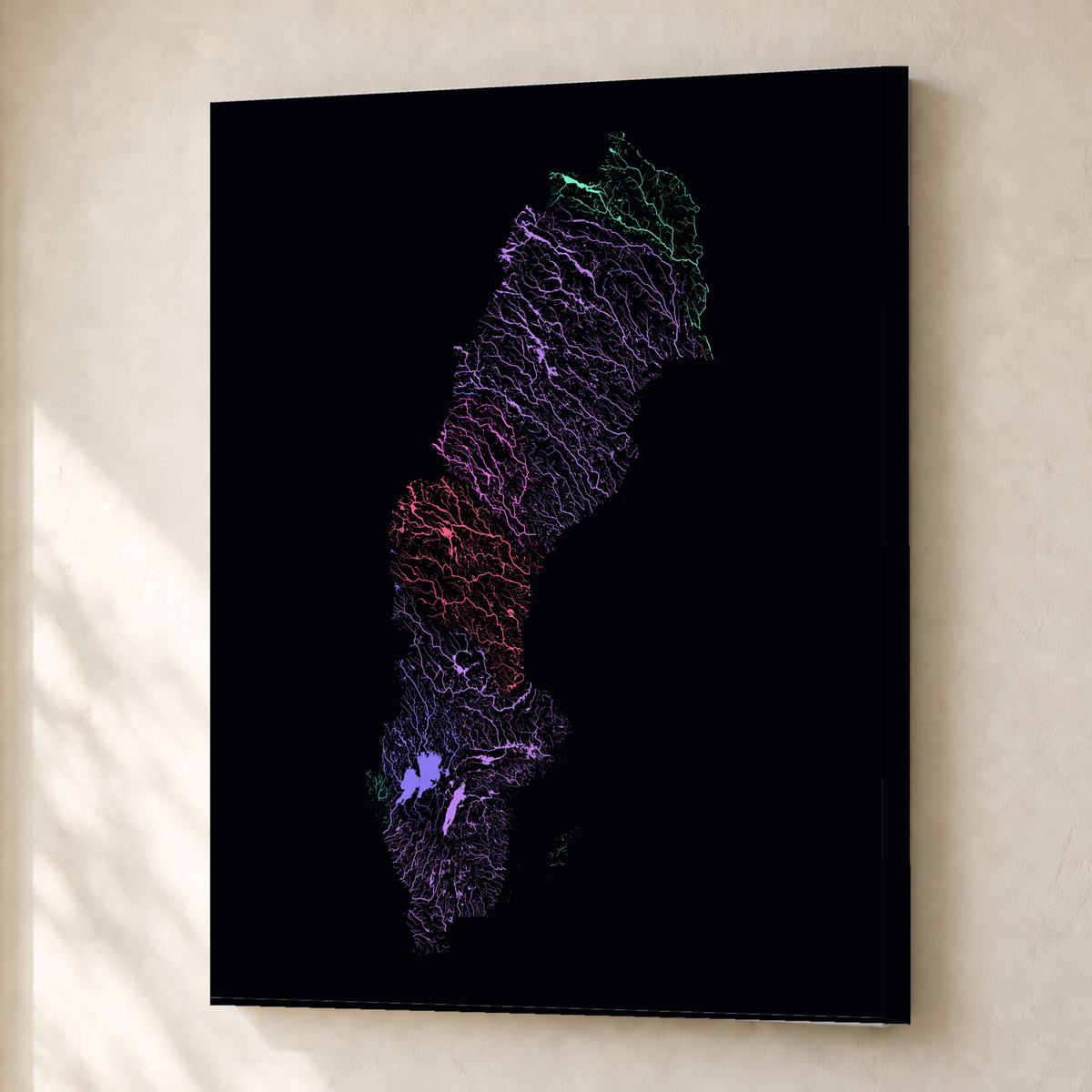 Beautiful Rivers — Suécia — Neon por território, Canvas · 30 × 40 cm, Sem margem