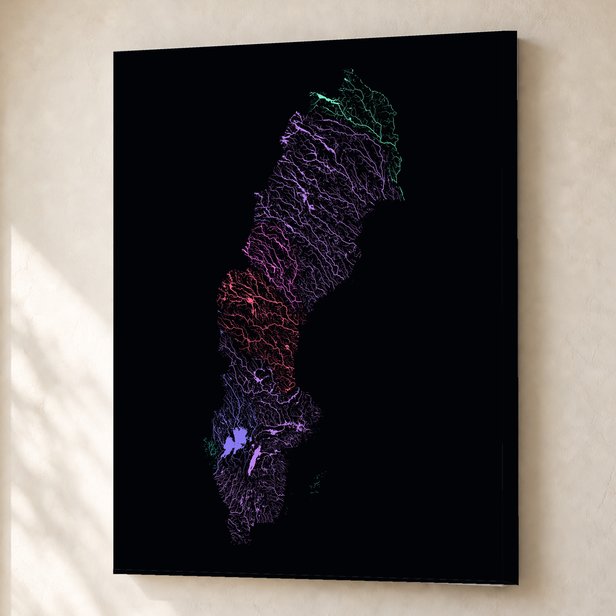 Beautiful Rivers — Suécia — Neon por território, Canvas · 45 × 60 cm, Sem margem