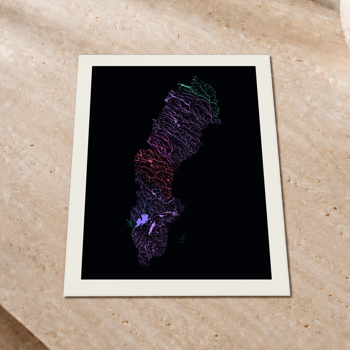 Beautiful Rivers — Suécia — Neon por território, Impressão fine art · 30 × 40 cm, Margem branca