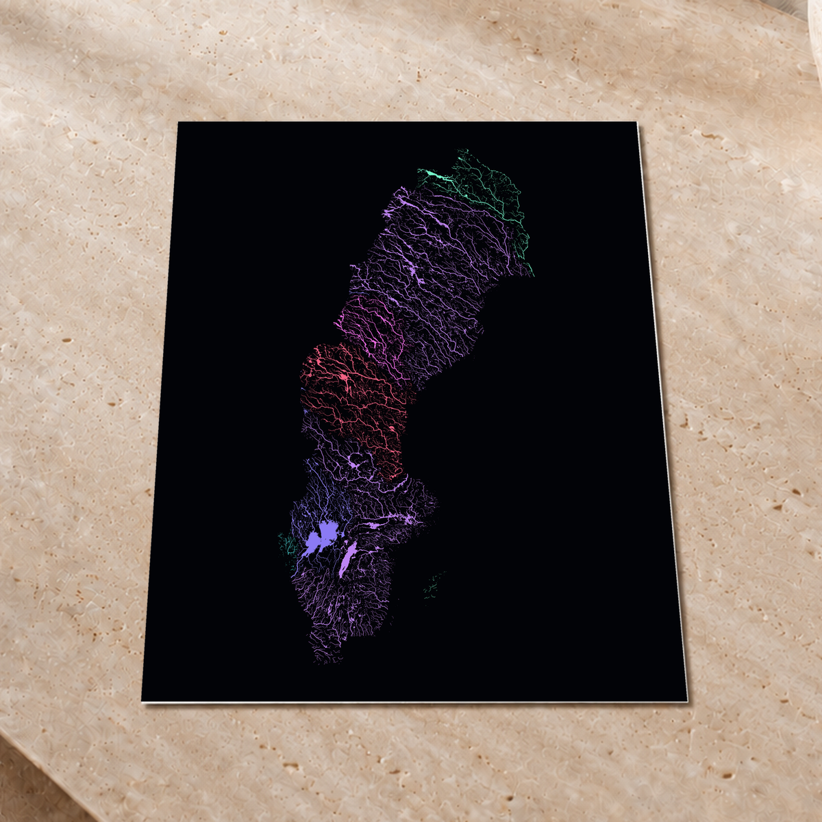 Beautiful Rivers — Suécia — Neon por território, Impressão fine art · 45 × 60 cm, Sem margem