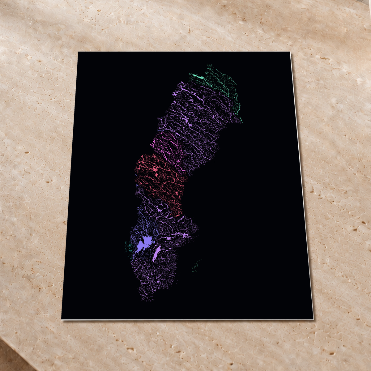 Beautiful Rivers — Suécia — Neon por território, Impressão fine art · 60 × 80 cm, Sem margem