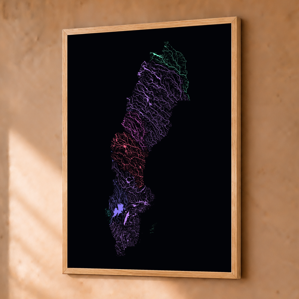 Beautiful Rivers — Suécia — Neon por território, Fine art emoldurado · 30 × 40 cm, Natural · Sem margem