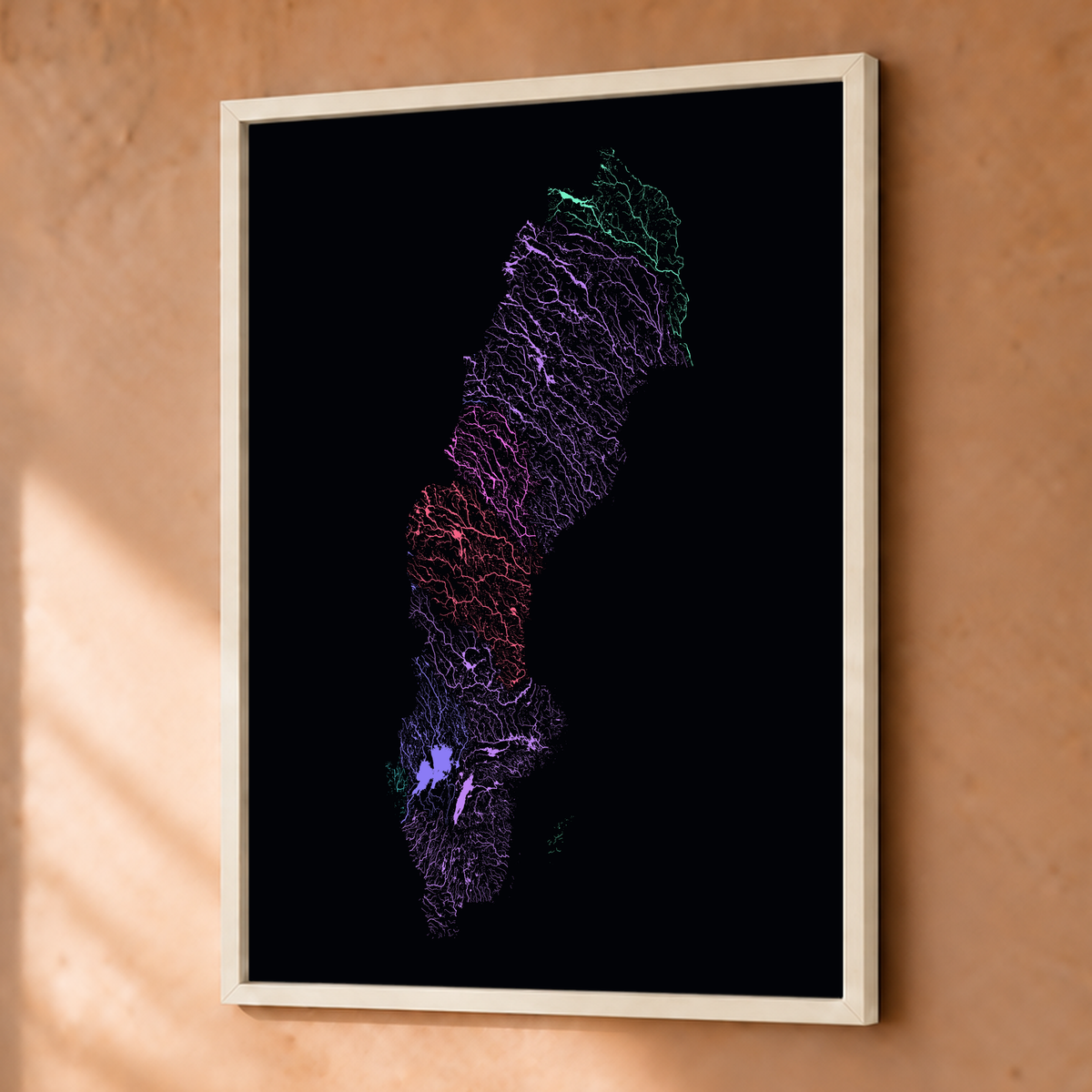 Beautiful Rivers — Suécia — Neon por território, Fine art emoldurado · 30 × 40 cm, Branco · Sem margem