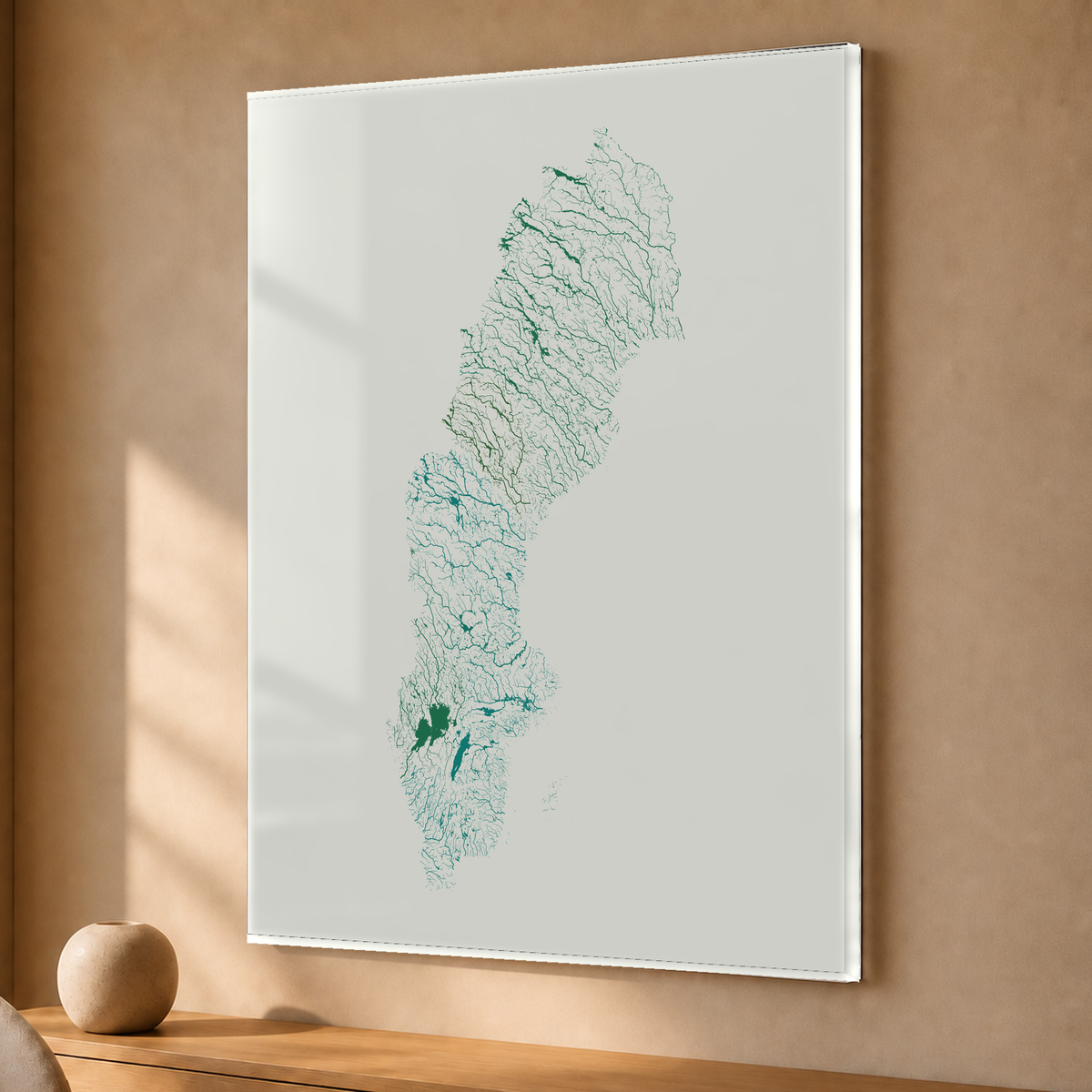 Beautiful Rivers — Suécia — Verde jade e porcelana, Acrílico · 30 × 40 cm, Sem margem