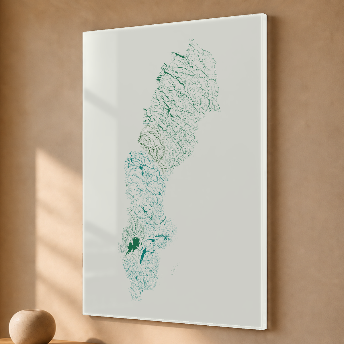 Beautiful Rivers — Suécia — Verde jade e porcelana, Acrílico · 40 × 60 cm, Sem margem