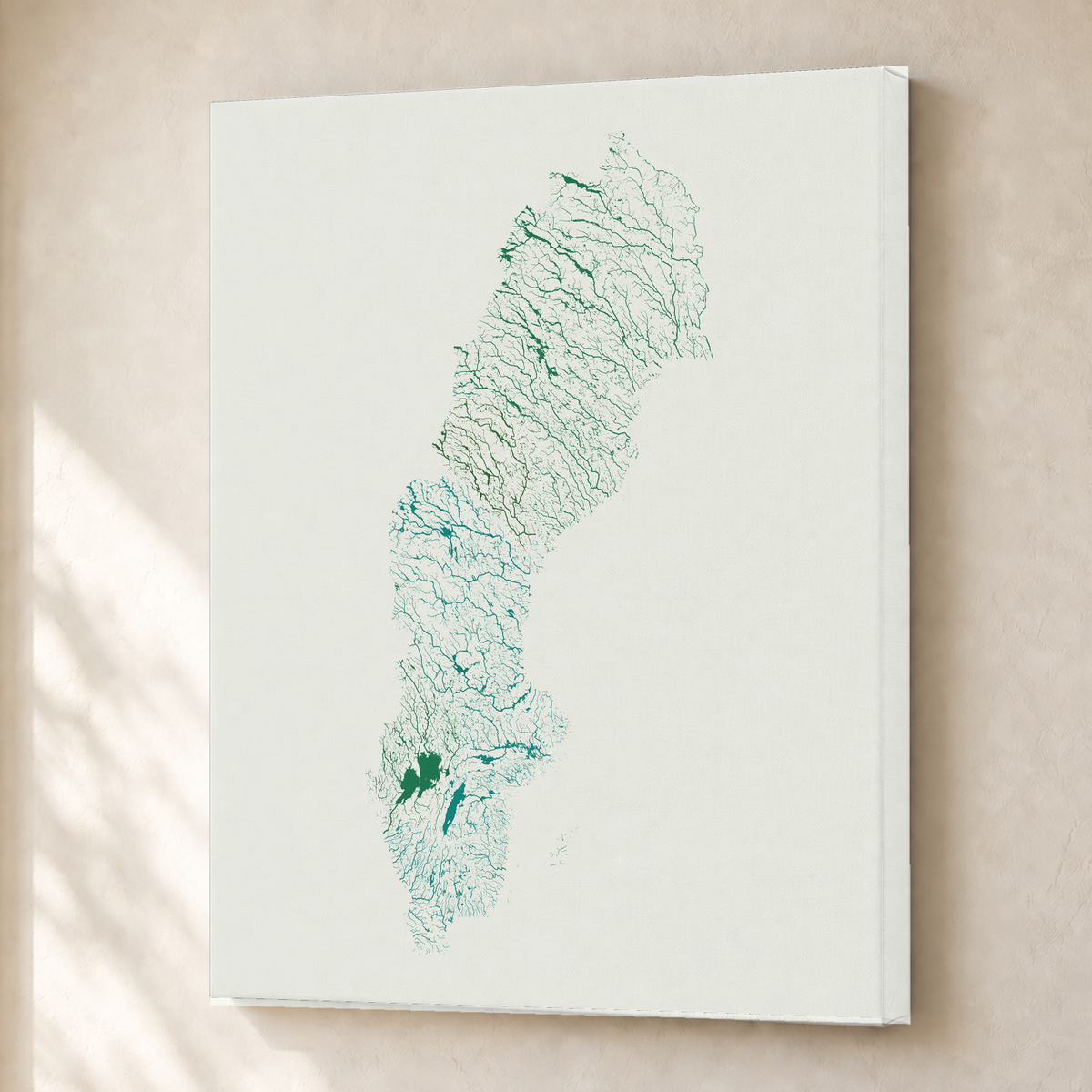 Beautiful Rivers — Suécia — Verde jade e porcelana, Canvas · 30 × 40 cm, Sem margem