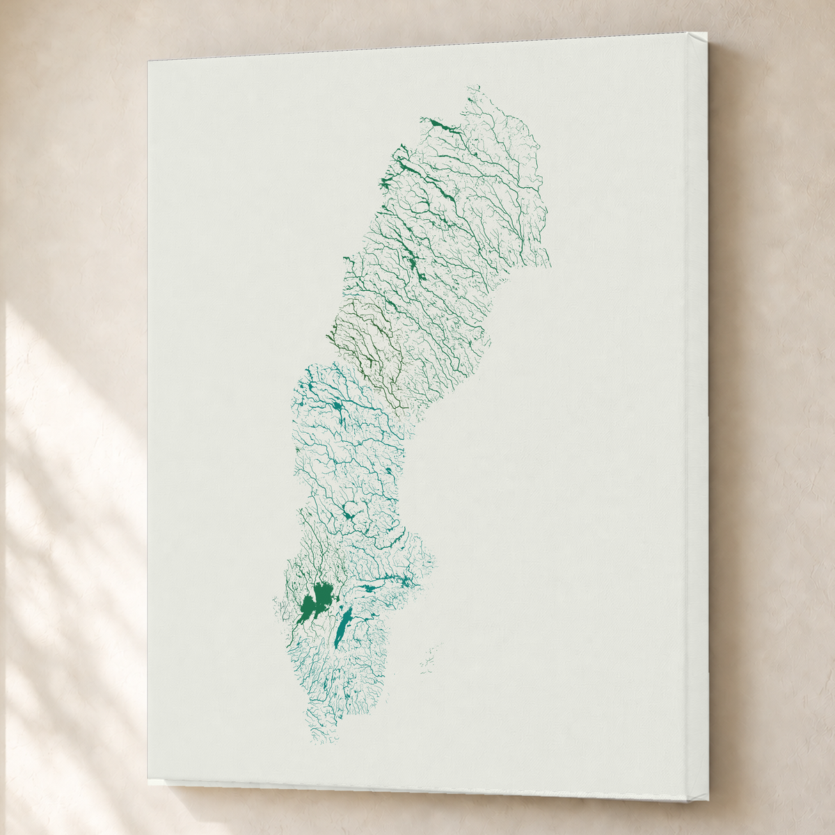 Beautiful Rivers — Suécia — Verde jade e porcelana, Canvas · 60 × 80 cm, Sem margem