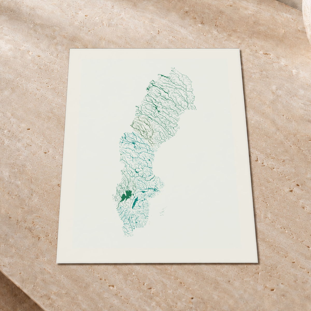 Beautiful Rivers — Suécia — Verde jade e porcelana, Impressão fine art · 30 × 40 cm, Margem branca