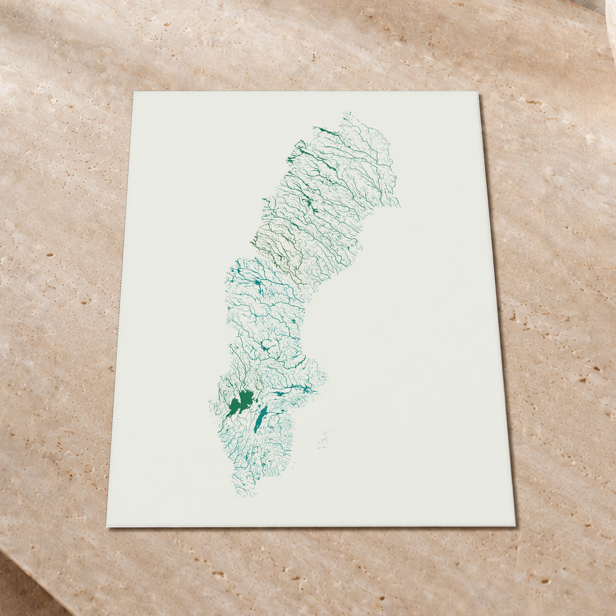 Beautiful Rivers — Suécia — Verde jade e porcelana, Impressão fine art · 45 × 60 cm, Sem margem
