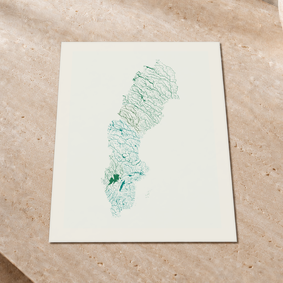 Beautiful Rivers — Suécia — Verde jade e porcelana, Impressão fine art · 45 × 60 cm, Margem branca