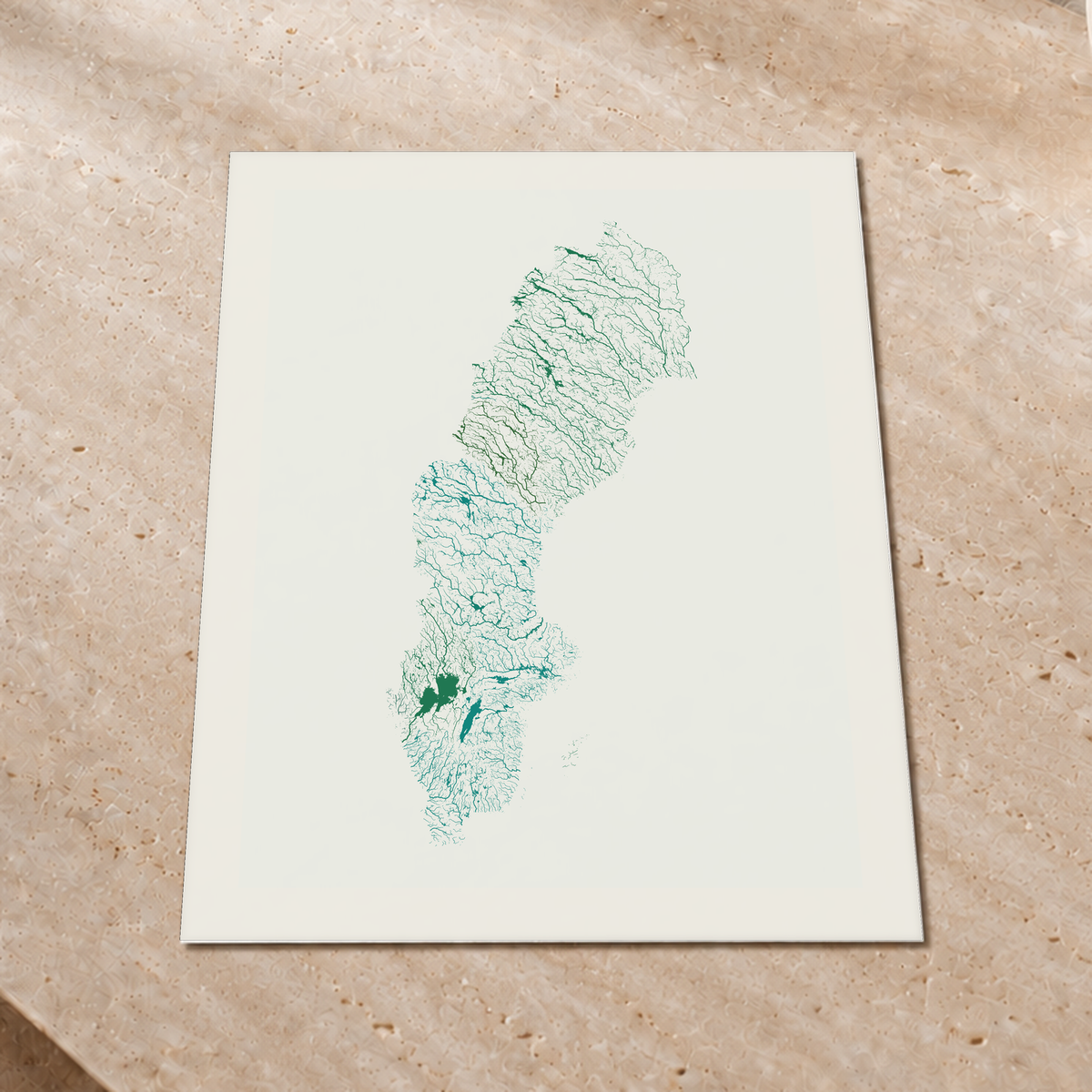 Beautiful Rivers — Suécia — Verde jade e porcelana, Impressão fine art · 60 × 80 cm, Margem branca