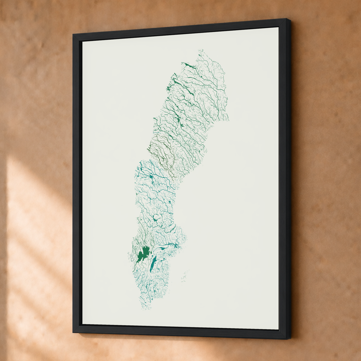 Beautiful Rivers — Suécia — Verde jade e porcelana, Fine art emoldurado · 30 × 40 cm, Preto · Sem margem