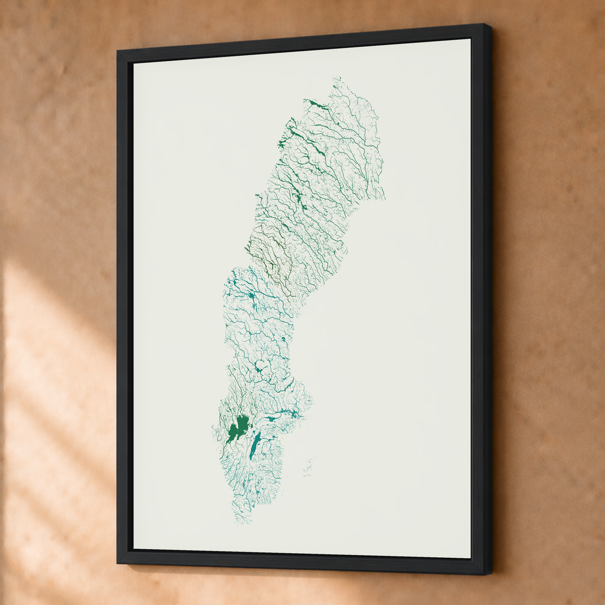 Beautiful Rivers — Suécia — Verde jade e porcelana, Fine art emoldurado · 45 × 60 cm, Preto · Sem margem