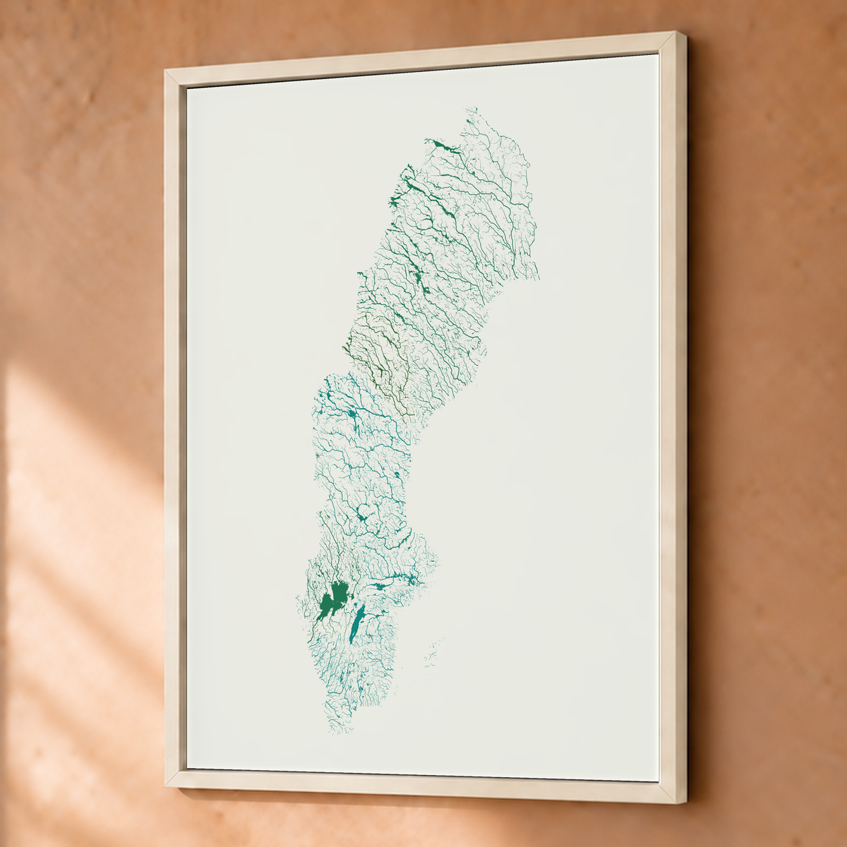 Beautiful Rivers — Suécia — Verde jade e porcelana, Fine art emoldurado · 45 × 60 cm, Branco · Sem margem
