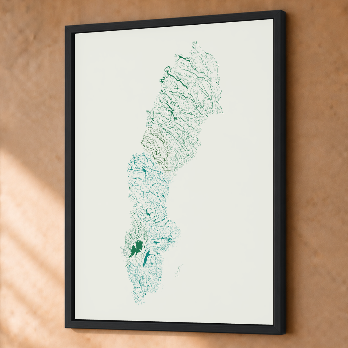 Beautiful Rivers — Suécia — Verde jade e porcelana, Fine art emoldurado · 60 × 80 cm, Preto · Sem margem