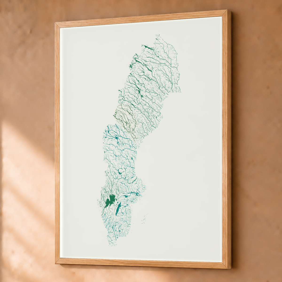 Beautiful Rivers — Suécia — Verde jade e porcelana, Fine art emoldurado · 60 × 80 cm, Natural · Sem margem