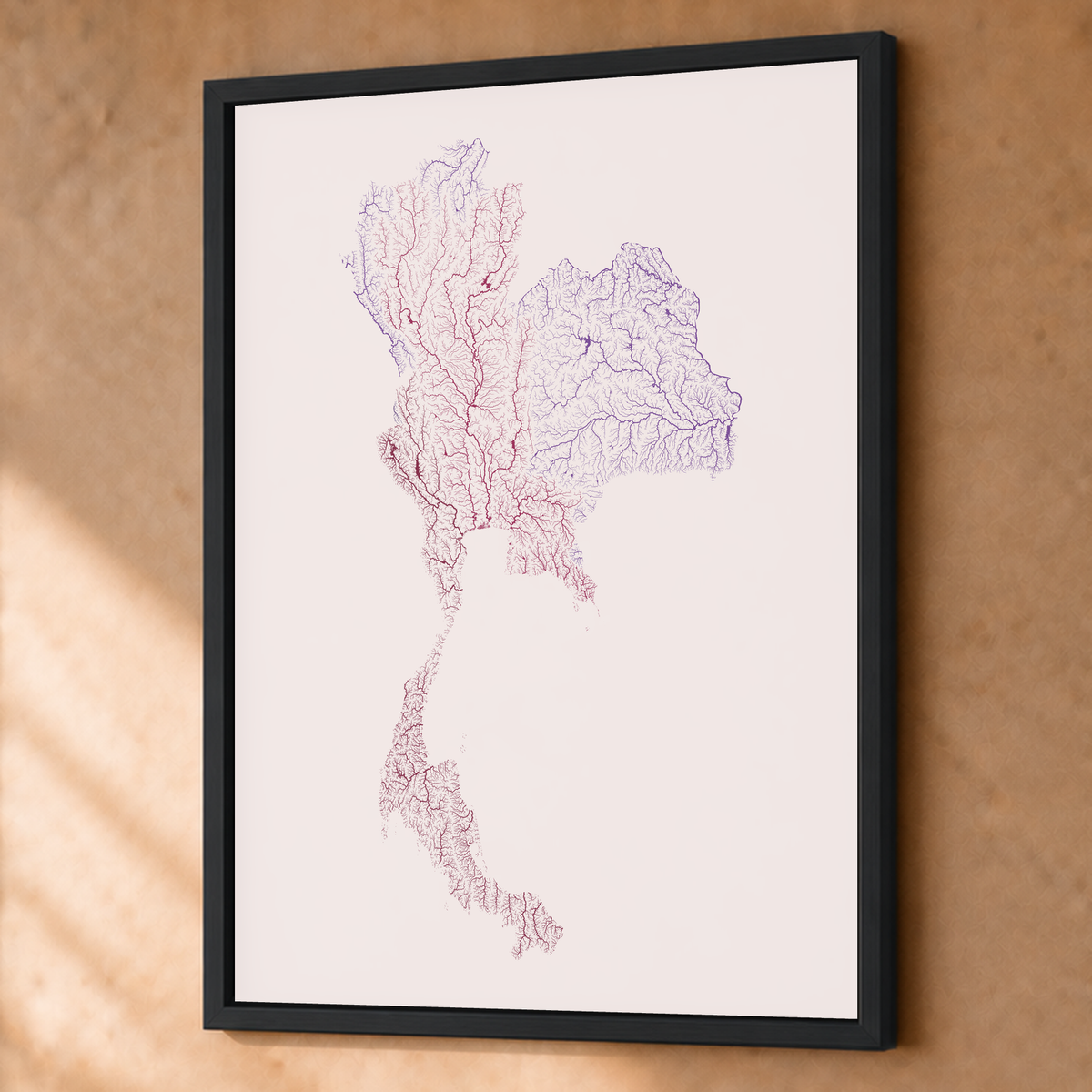 Quadro dos rios da Tailândia — Ameixa e rosé, Preto · Sem margem — Fine art emoldurado — 3x4
