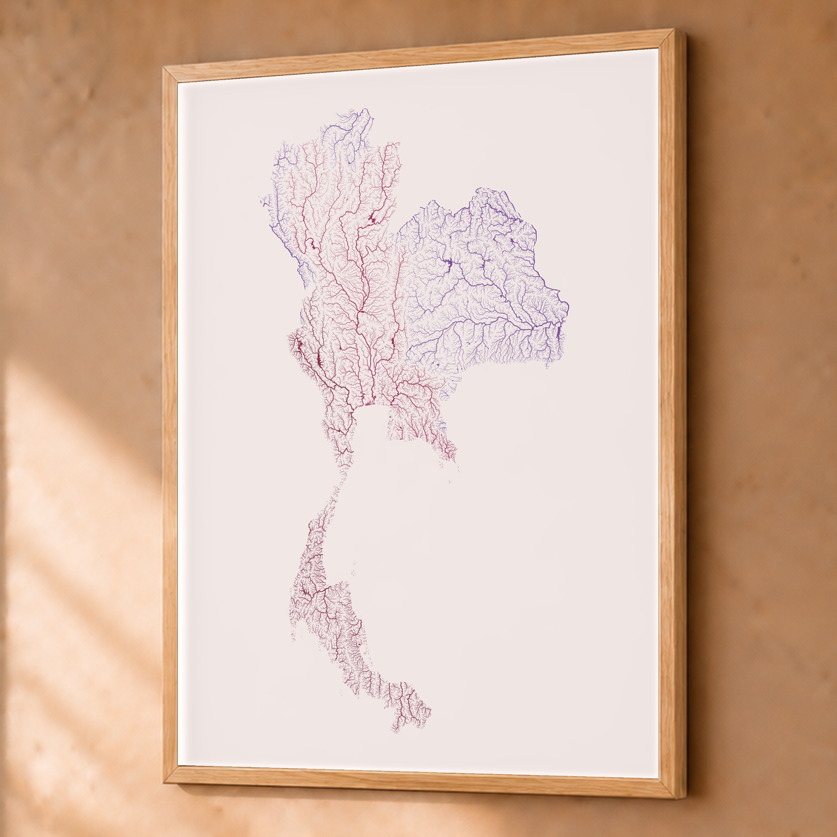 Quadro dos rios da Tailândia — Ameixa e rosé, Natural · Sem margem — Fine art emoldurado — 3x4