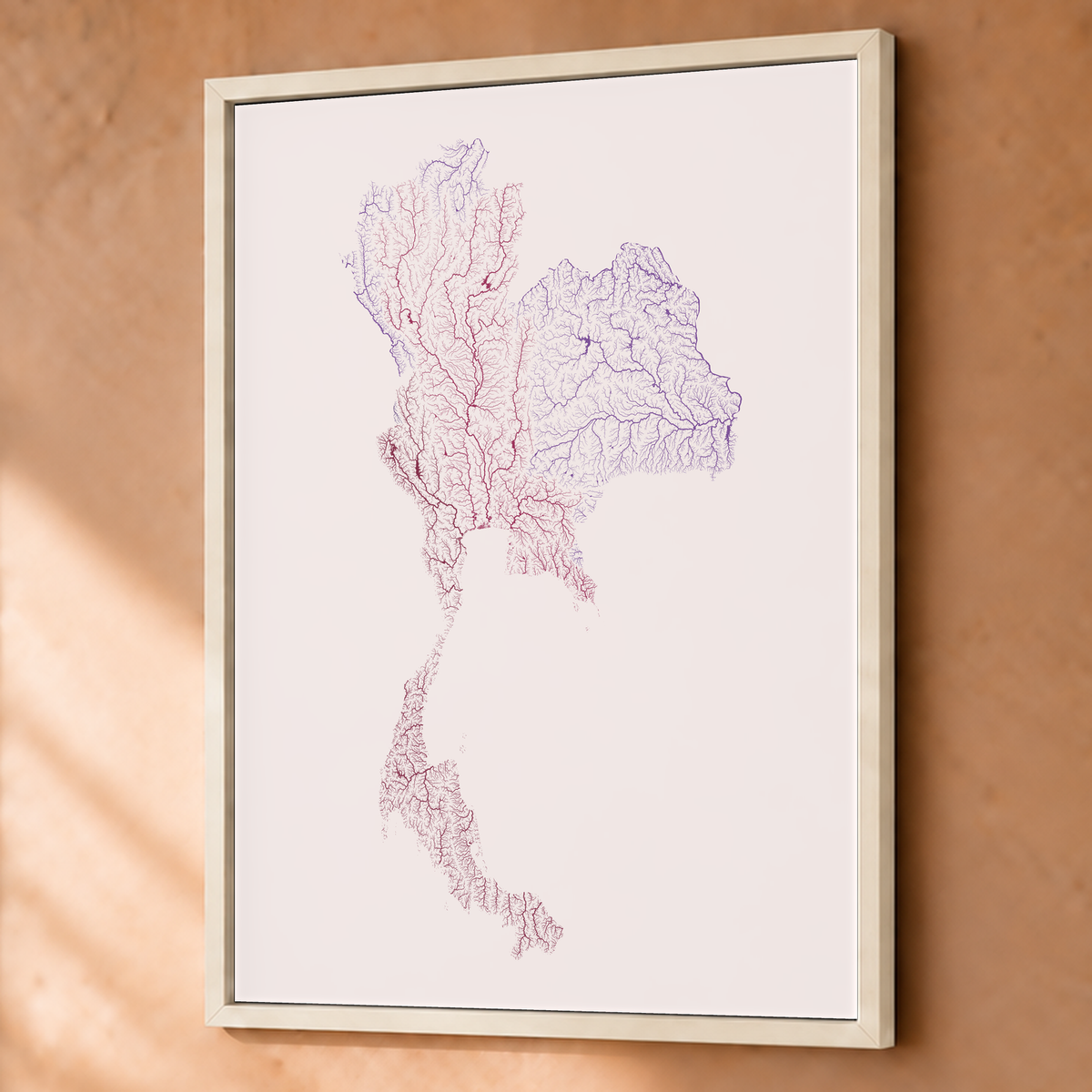 Quadro dos rios da Tailândia — Ameixa e rosé, Branco · Sem margem — Fine art emoldurado — 3x4