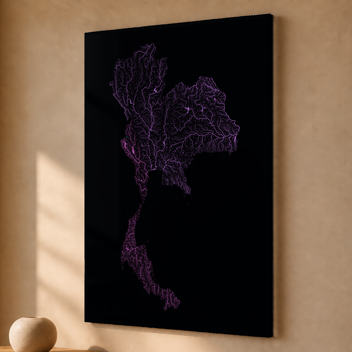 Quadro dos rios da Tailândia — Neon hidrográfico, Sem margem — Acrílico — 2x3