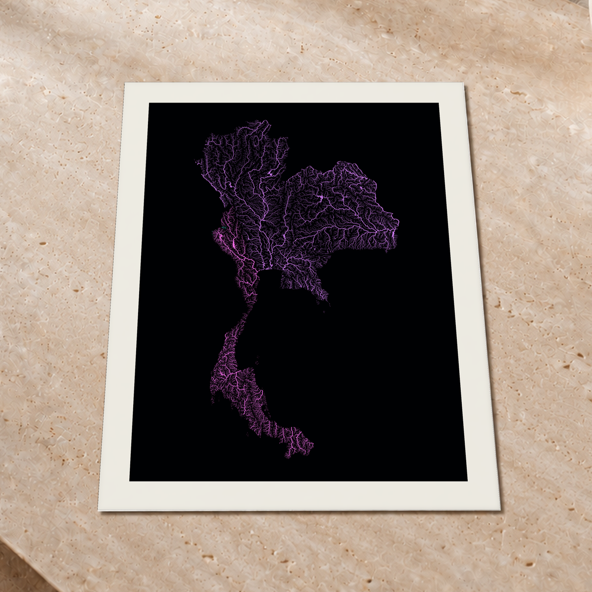 Quadro dos rios da Tailândia — Neon hidrográfico, Margem branca — Fine art print — 3x4