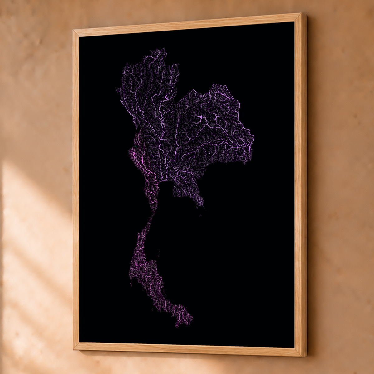 Quadro dos rios da Tailândia — Neon hidrográfico, Natural · Sem margem — Fine art emoldurado — 3x4