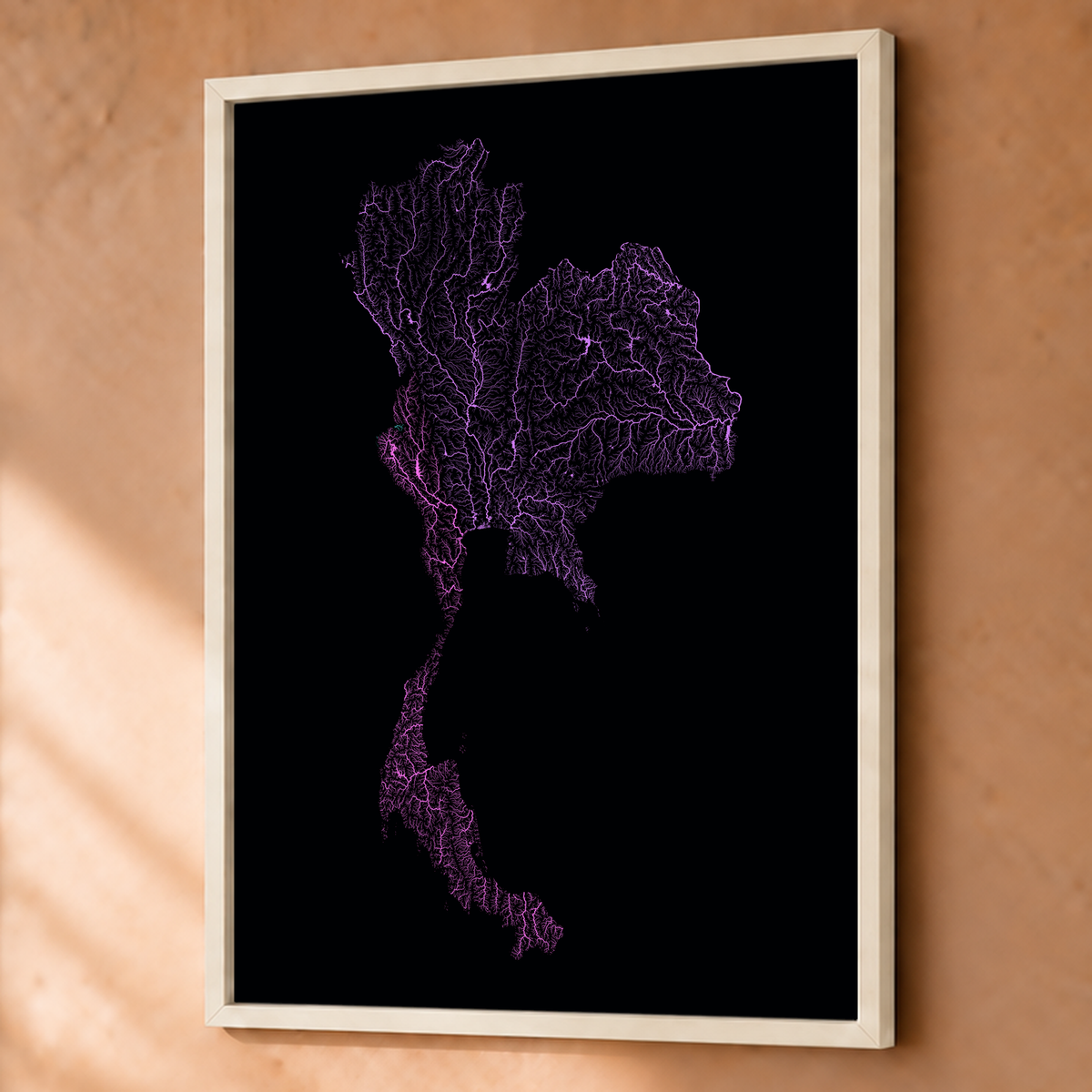 Quadro dos rios da Tailândia — Neon hidrográfico, Branco · Sem margem — Fine art emoldurado — 3x4