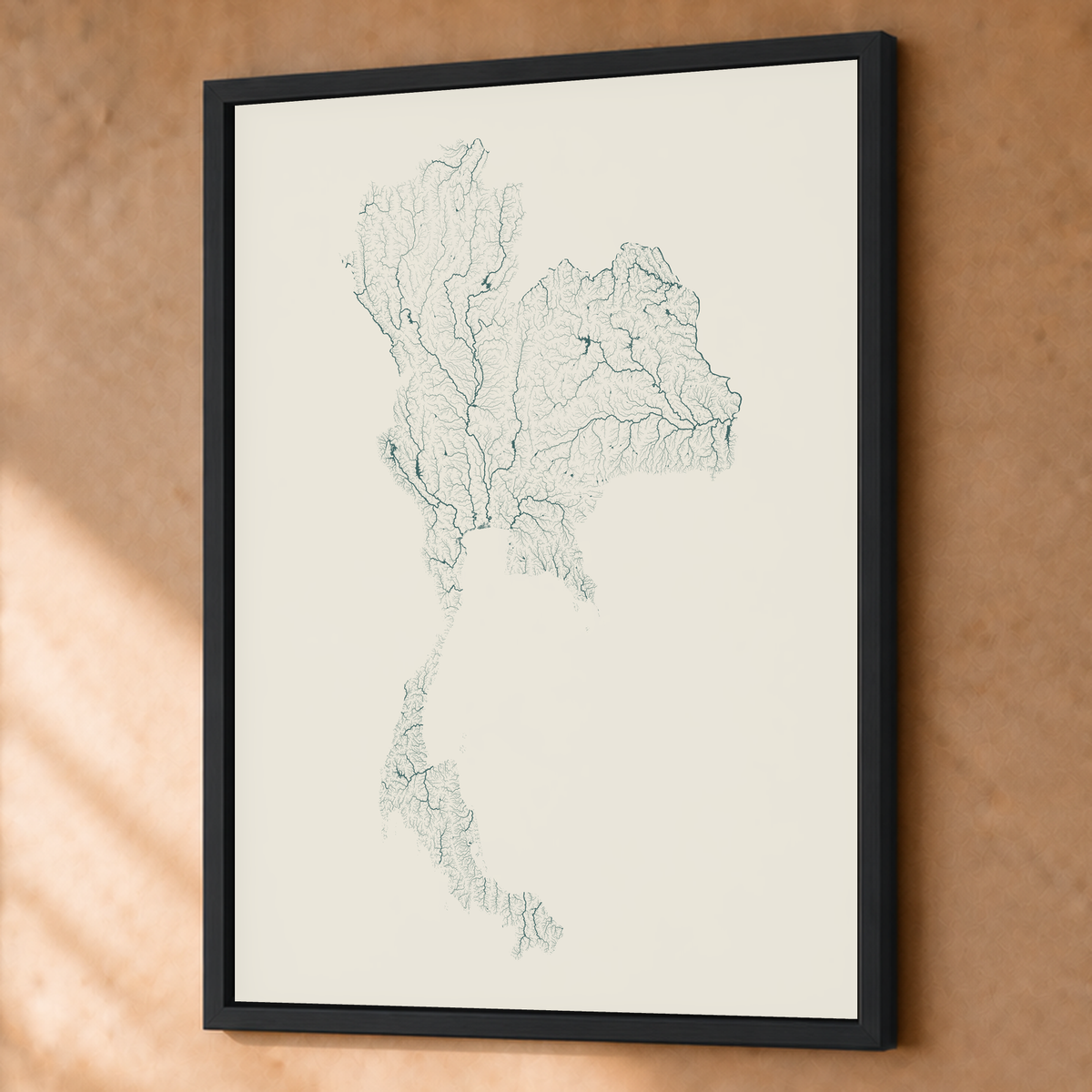 Quadro dos rios da Tailândia — Natural e luminosa, Preto · Sem margem — Fine art emoldurado — 3x4