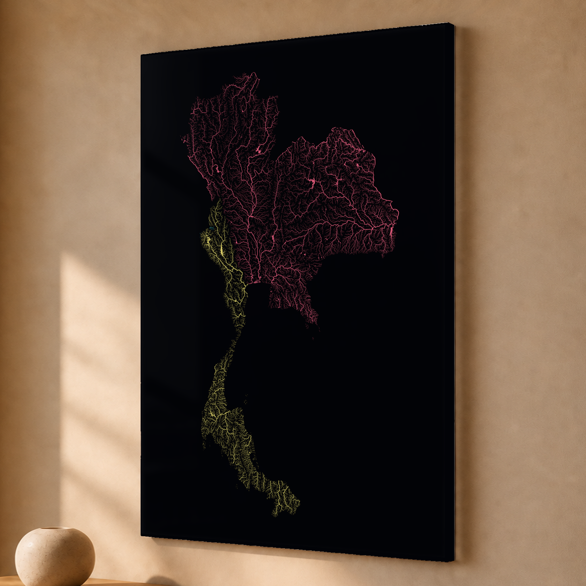 Quadro dos rios da Tailândia — Neon por território, Sem margem — Acrílico — 2x3
