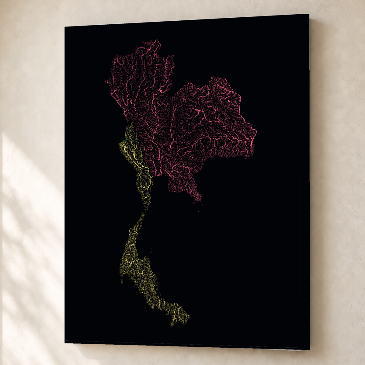 Quadro dos rios da Tailândia — Neon por território, Sem margem — Canvas — 3x4