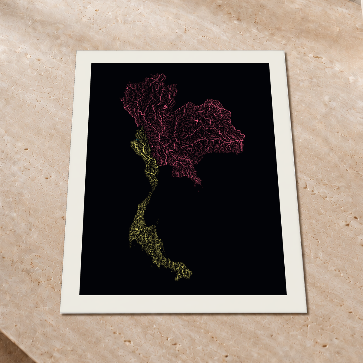 Quadro dos rios da Tailândia — Neon por território, Margem branca — Fine art print — 3x4
