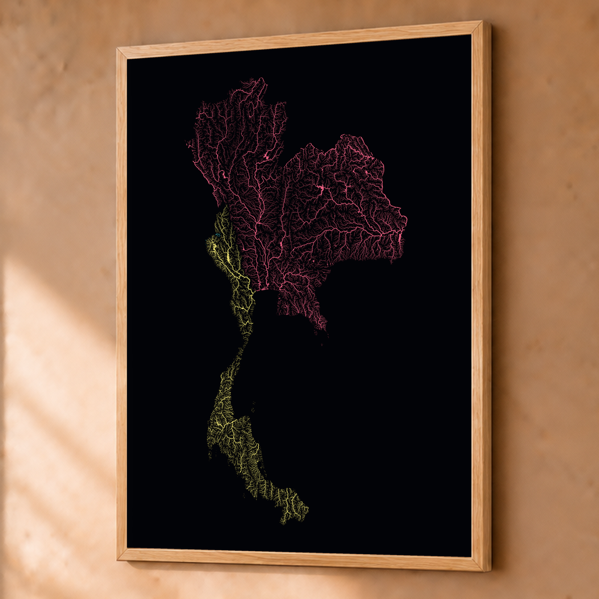 Quadro dos rios da Tailândia — Neon por território, Natural · Sem margem — Fine art emoldurado — 3x4
