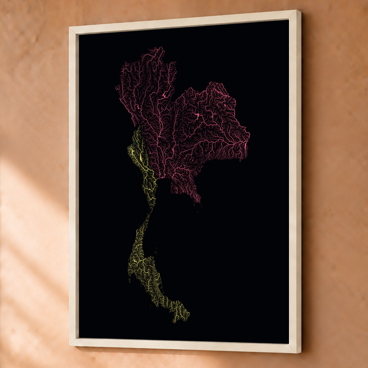 Quadro dos rios da Tailândia — Neon por território, Branco · Sem margem — Fine art emoldurado — 3x4