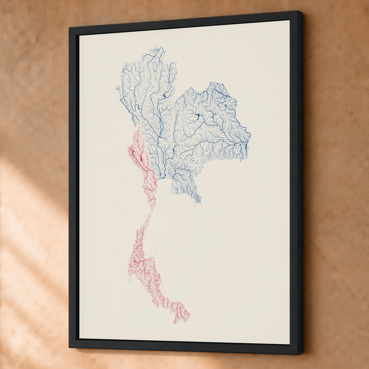 Quadro dos rios da Tailândia — Risografia, Preto · Sem margem — Fine art emoldurado — 3x4