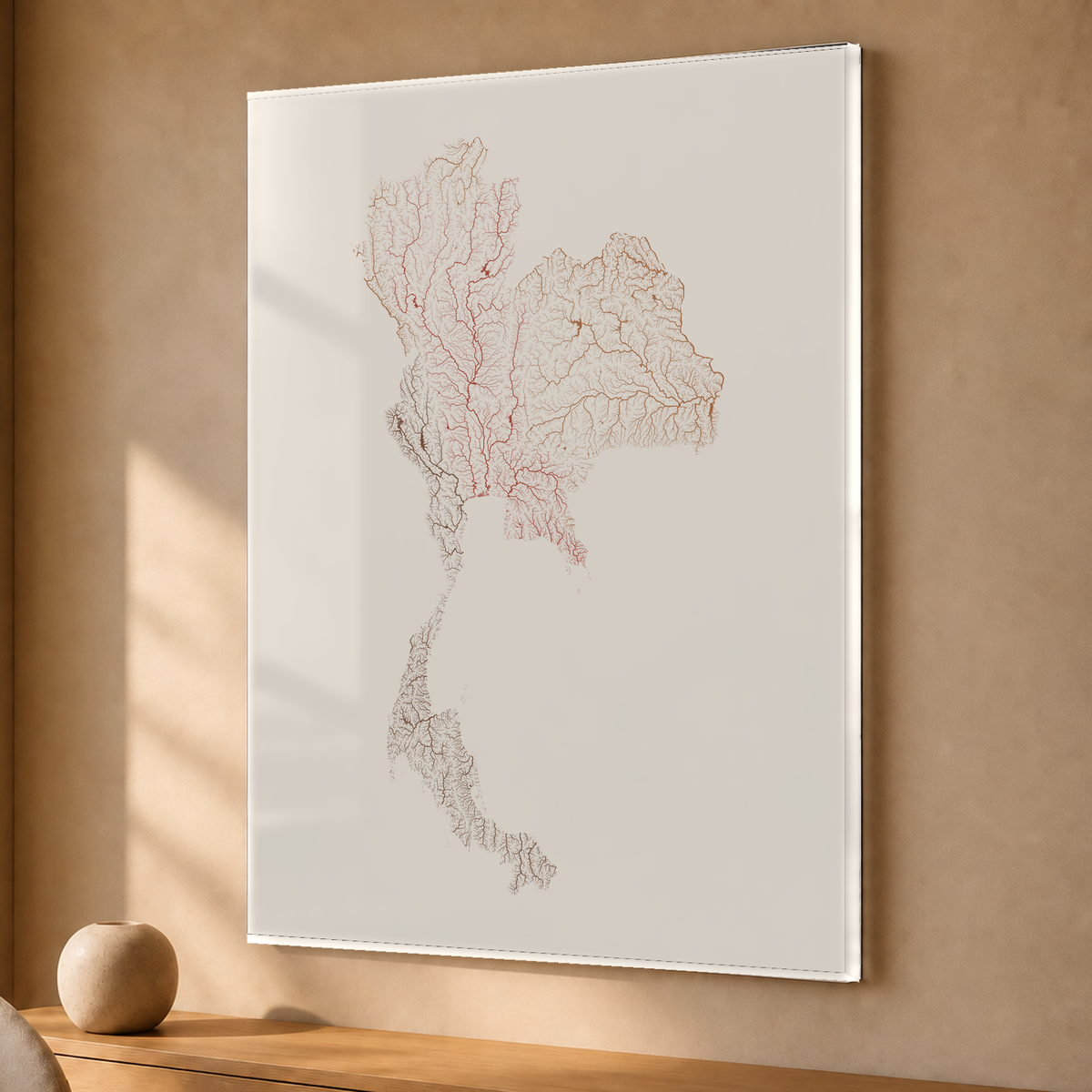 Quadro dos rios da Tailândia — Terracota e areia, Sem margem — Acrílico — 3x4