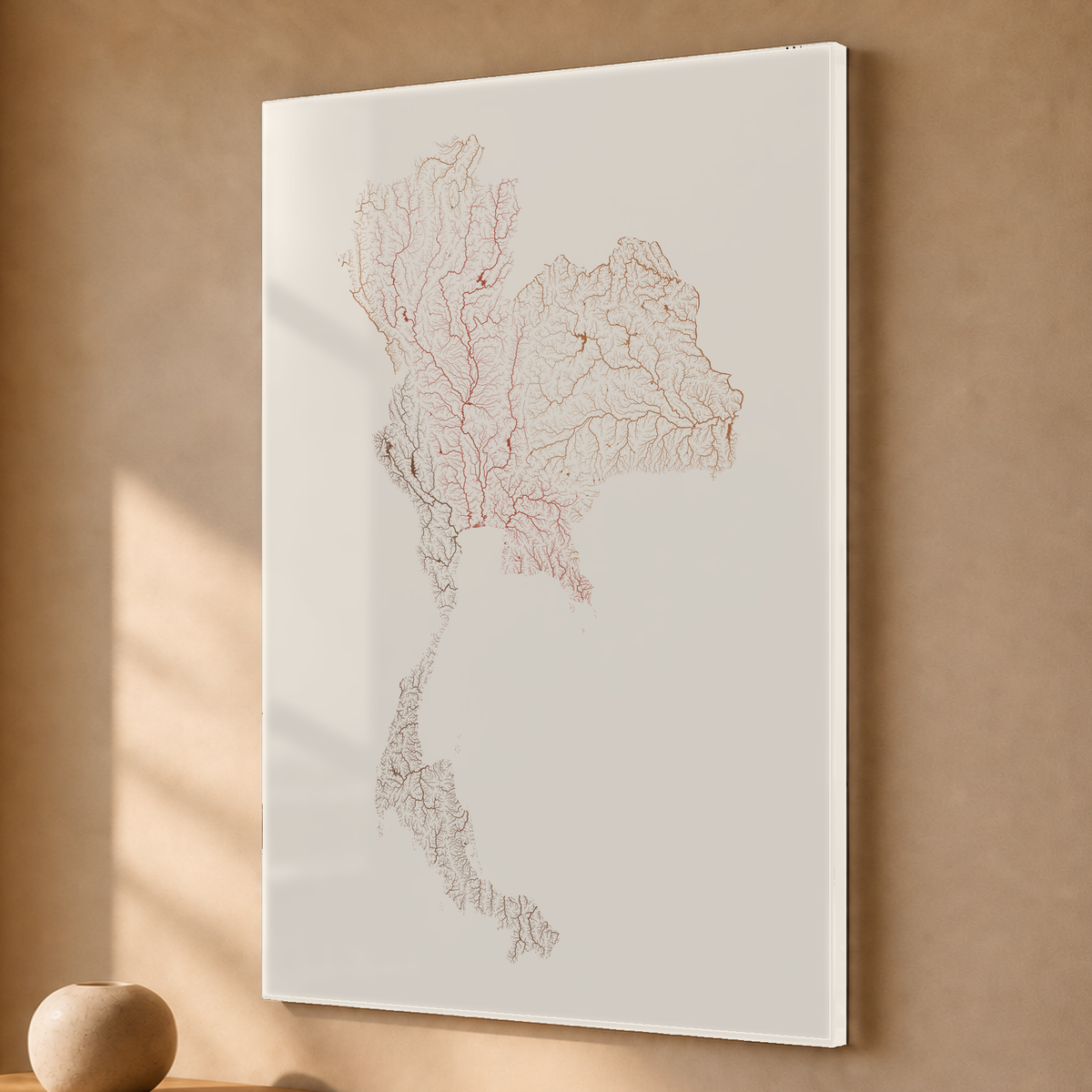 Quadro dos rios da Tailândia — Terracota e areia, Sem margem — Acrílico — 2x3