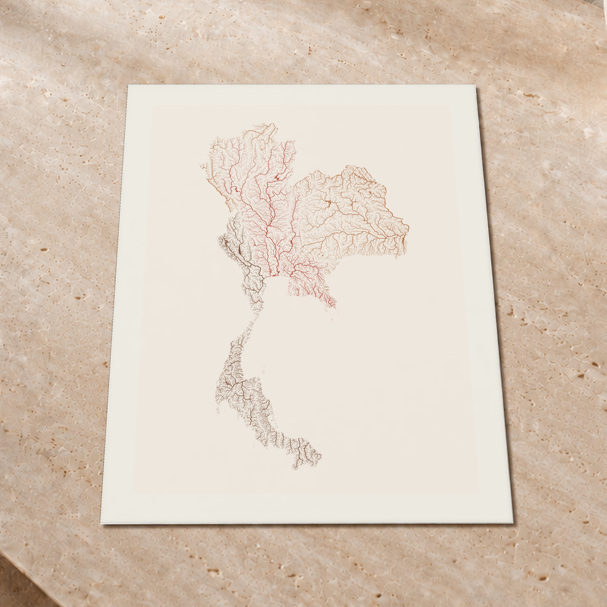 Quadro dos rios da Tailândia — Terracota e areia, Margem branca — Fine art print — 3x4