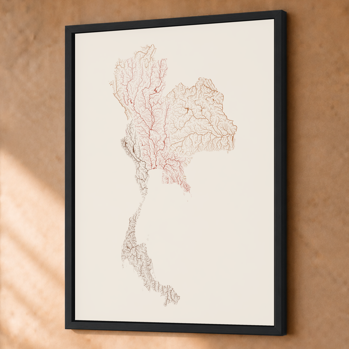 Quadro dos rios da Tailândia — Terracota e areia, Preto · Sem margem — Fine art emoldurado — 3x4