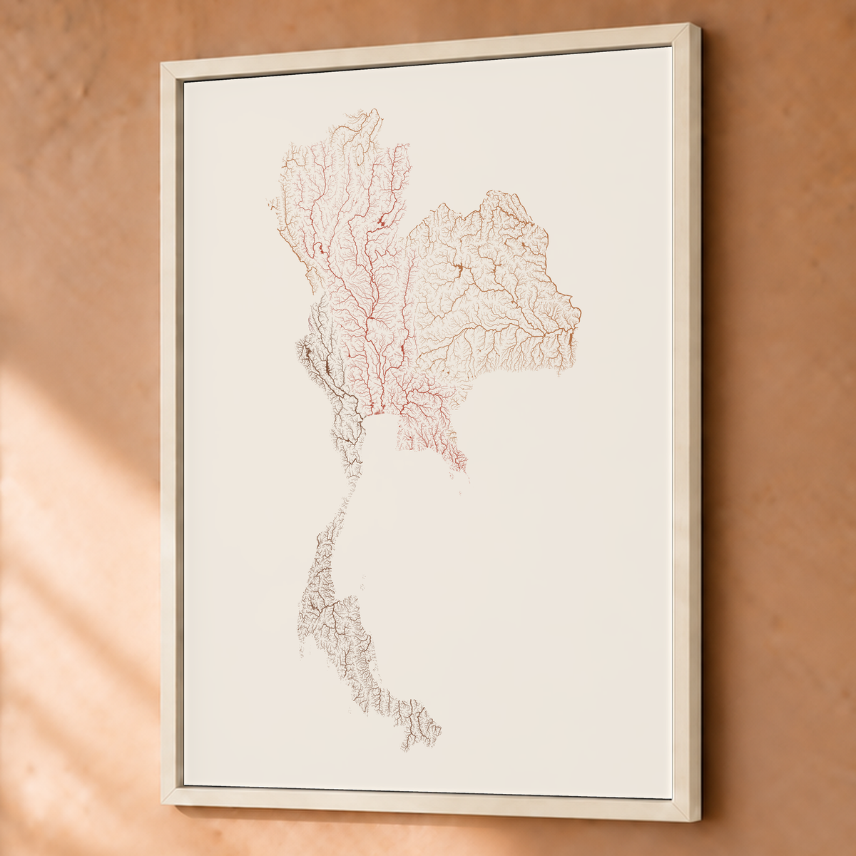 Quadro dos rios da Tailândia — Terracota e areia, Branco · Sem margem — Fine art emoldurado — 3x4