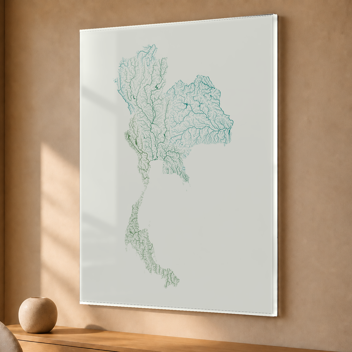 Quadro dos rios da Tailândia — Verde jade e porcelana, Sem margem — Acrílico — 3x4