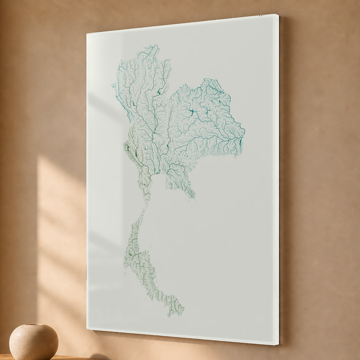 Quadro dos rios da Tailândia — Verde jade e porcelana, Sem margem — Acrílico — 2x3