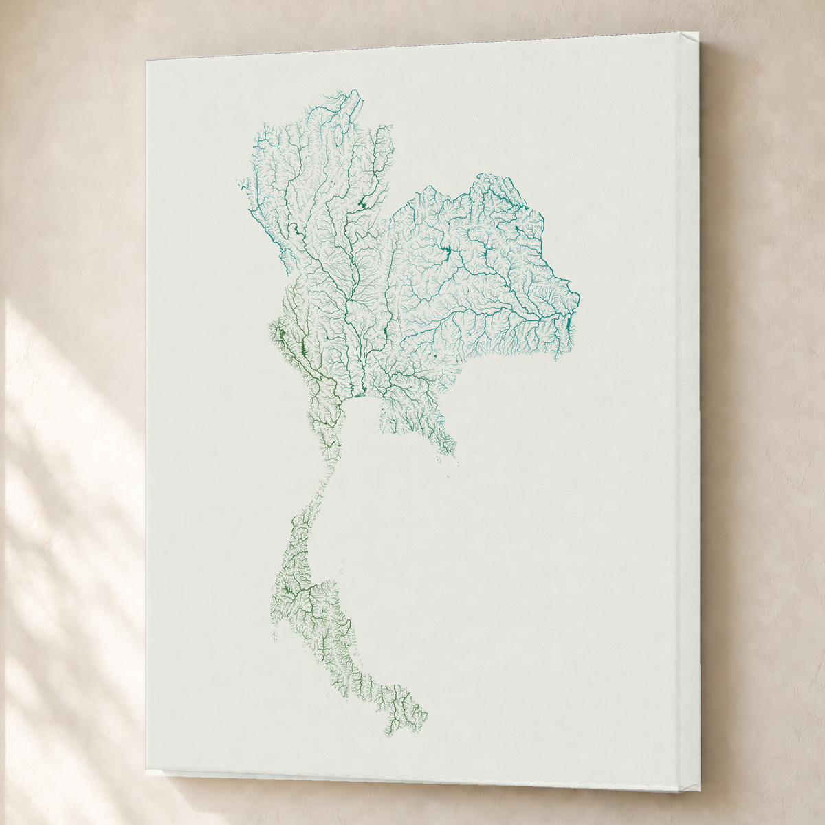 Quadro dos rios da Tailândia — Verde jade e porcelana, Sem margem — Canvas — 3x4