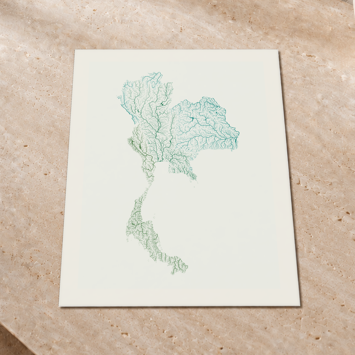 Quadro dos rios da Tailândia — Verde jade e porcelana, Margem branca — Fine art print — 3x4