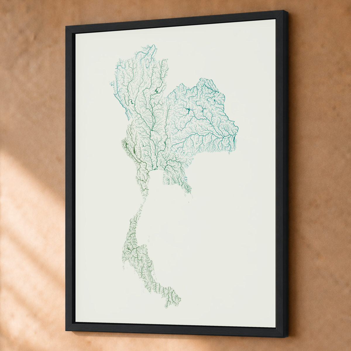 Quadro dos rios da Tailândia — Verde jade e porcelana, Preto · Sem margem — Fine art emoldurado — 3x4