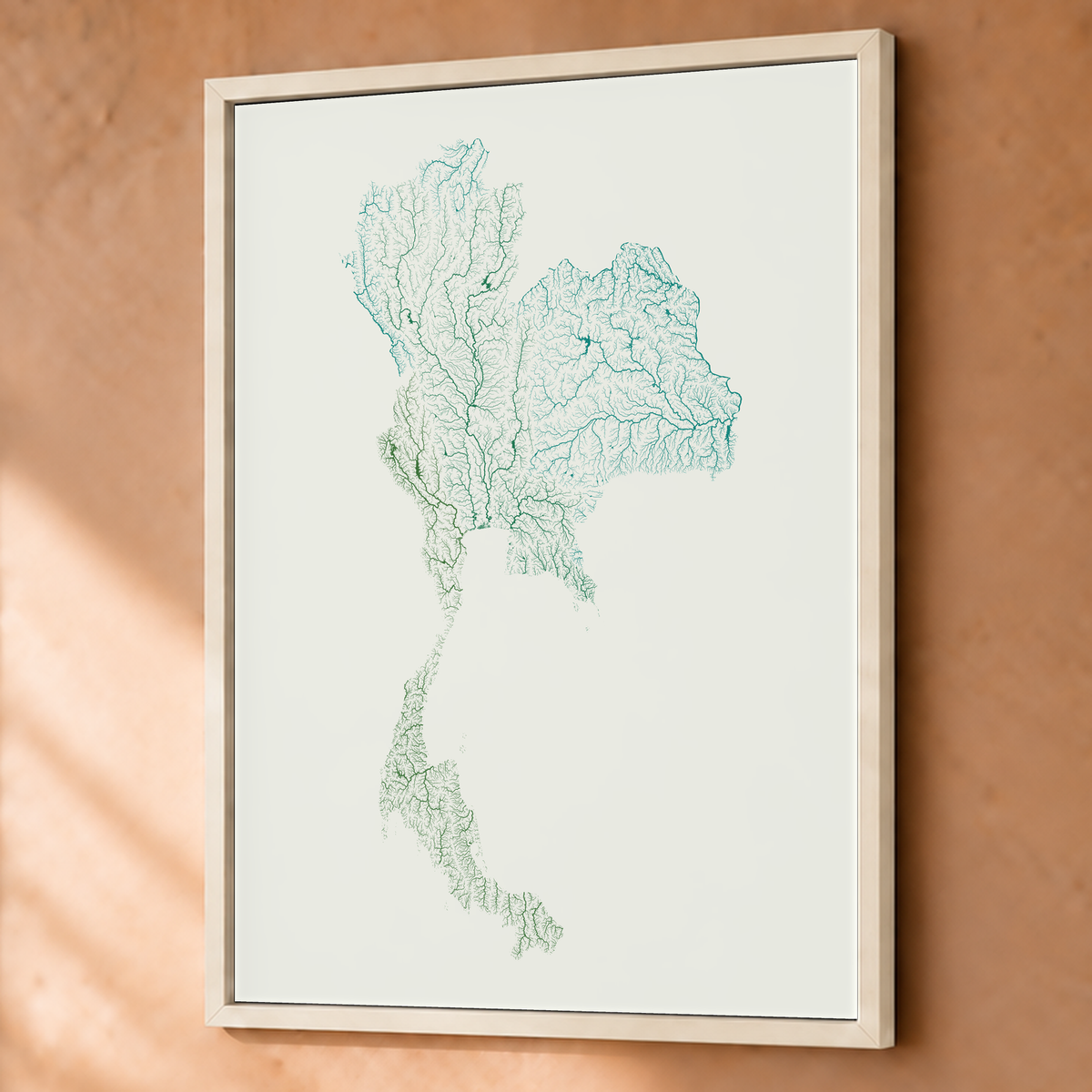 Quadro dos rios da Tailândia — Verde jade e porcelana, Branco · Sem margem — Fine art emoldurado — 3x4