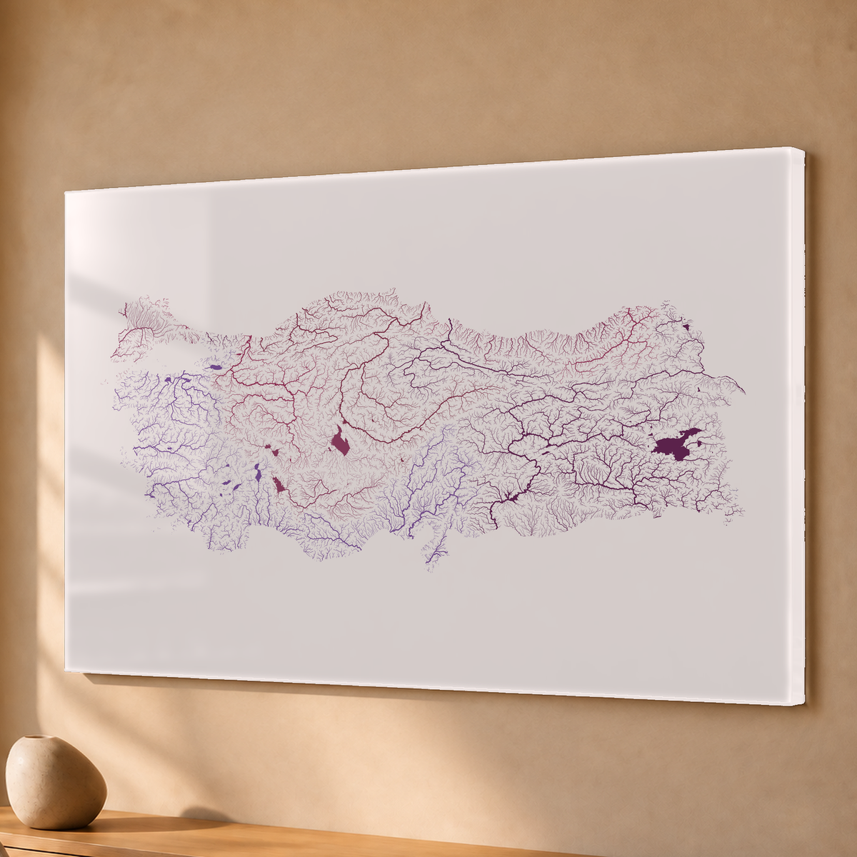Quadro dos rios da Turquia — Ameixa e rosé, Sem margem — Acrílico — 3x2