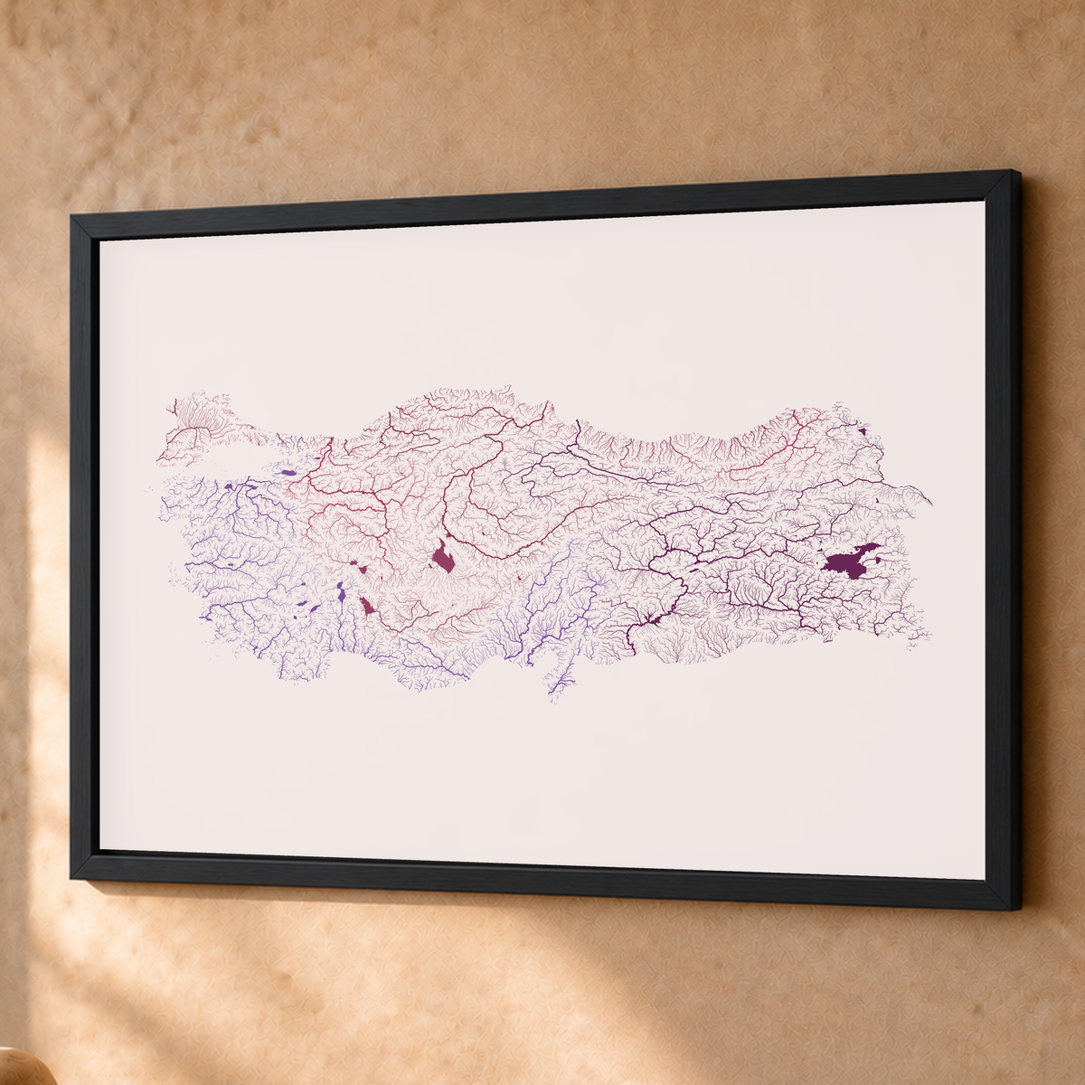 Quadro dos rios da Turquia — Ameixa e rosé, Preto · Sem margem — Fine art emoldurado — 4x3