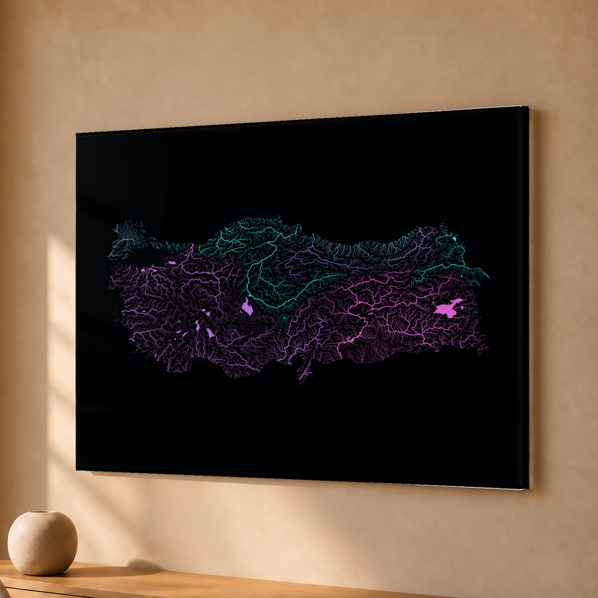 Quadro dos rios da Turquia — Neon hidrográfico, Sem margem — Acrílico — 4x3
