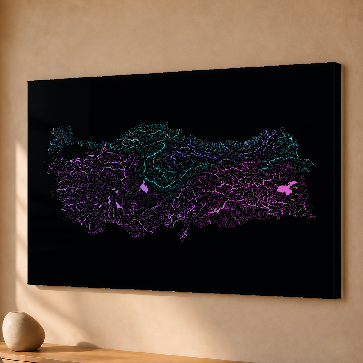 Quadro dos rios da Turquia — Neon hidrográfico, Sem margem — Acrílico — 3x2