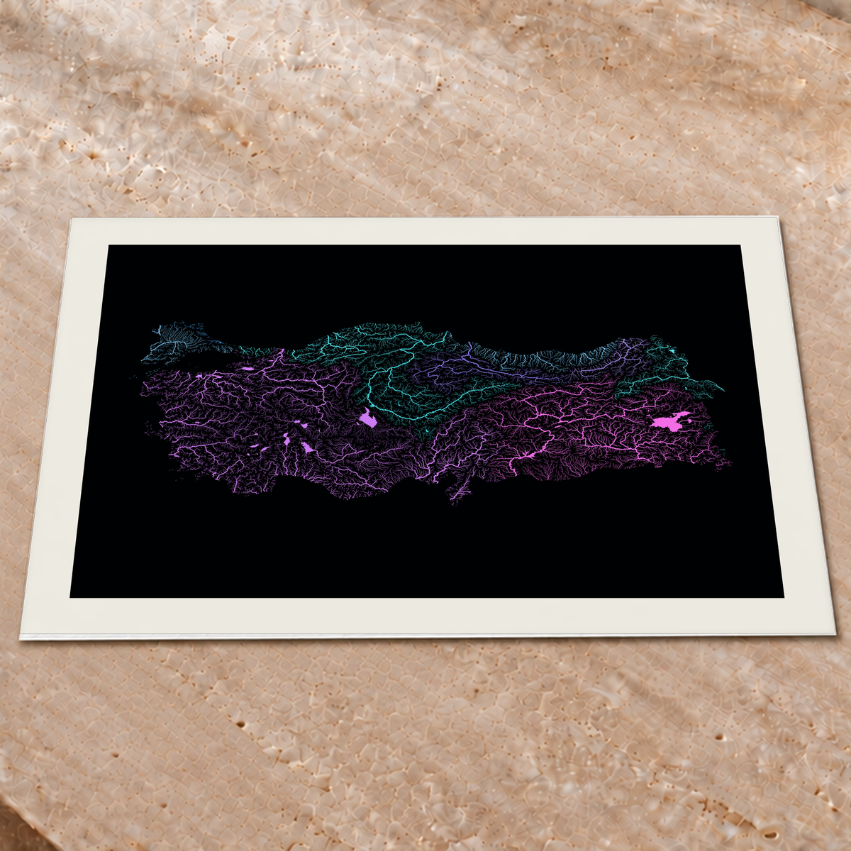Quadro dos rios da Turquia — Neon hidrográfico, Margem branca — Fine art print — 4x3